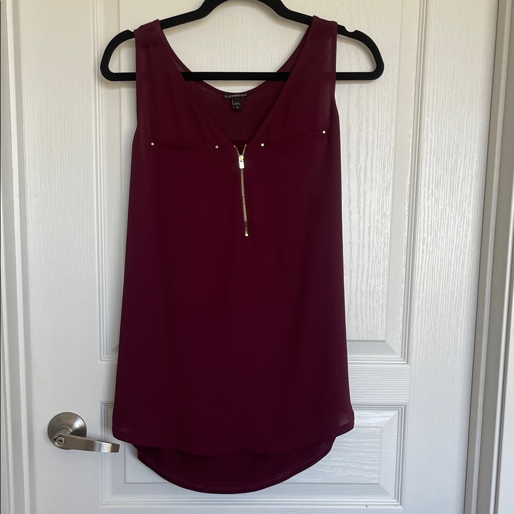 Express Burgundy Sleeveless Top with Gold Details